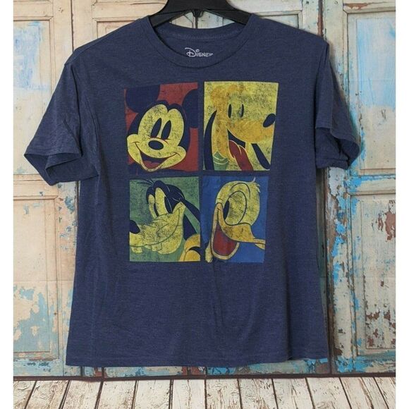 Disney Tops - Disney Womens Large Blue Pluto Mickey Mouse Donald Duck Goofy Graphic T Shirt